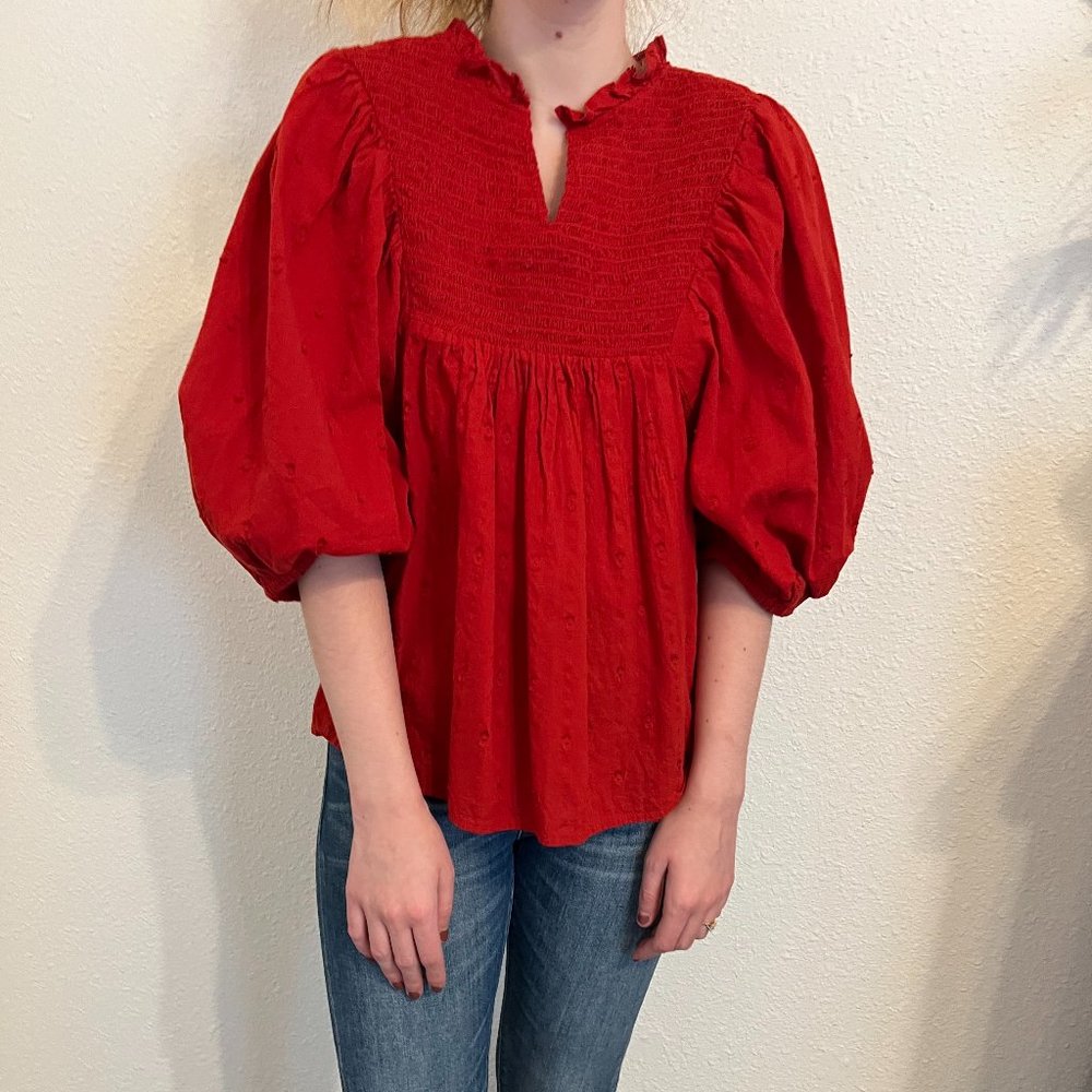 Red Blouse with Embroidery